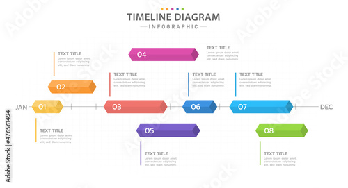 Infographic 12 Months modern Timeline diagram calendar with 3D Boxes.