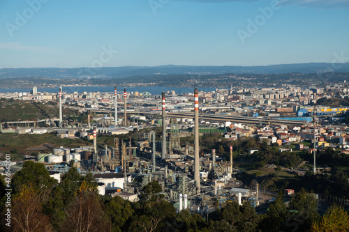 panoramic view of the city of A Coruña with the oil refinery in the foreground
