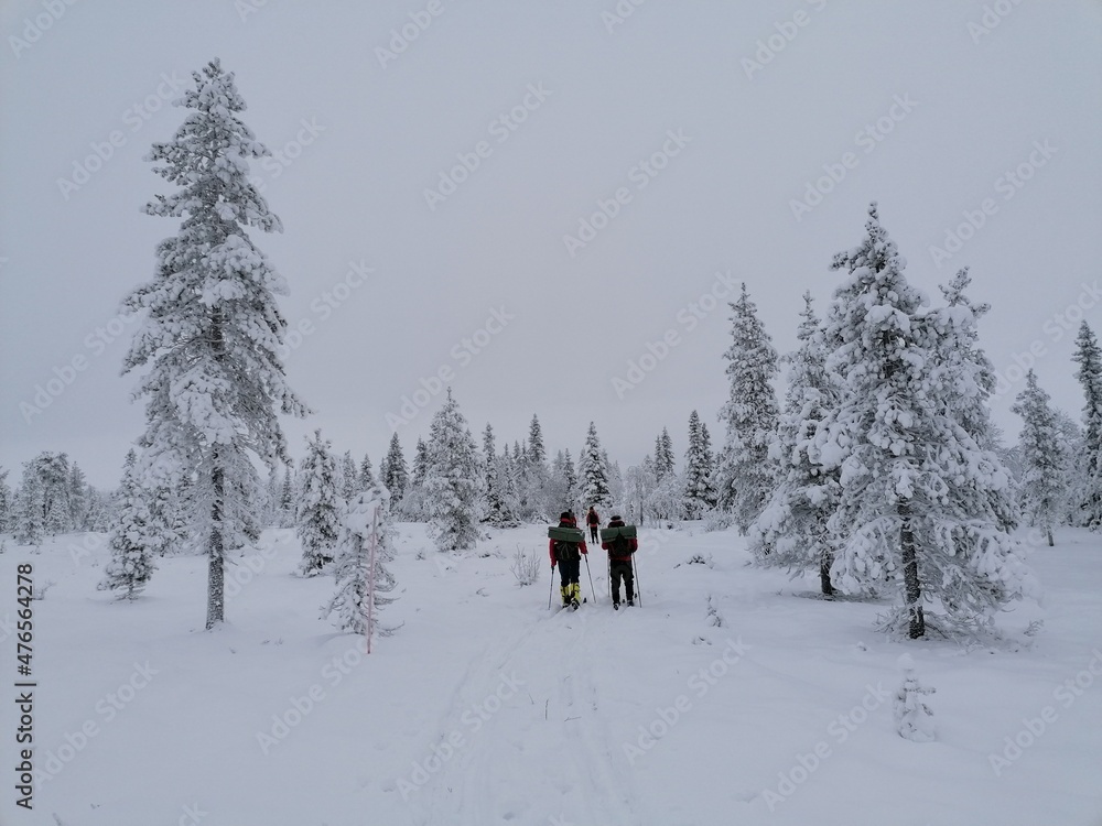 Cross country tour skiing in the snowy mountain of Sälen in Dalarna, Sweden