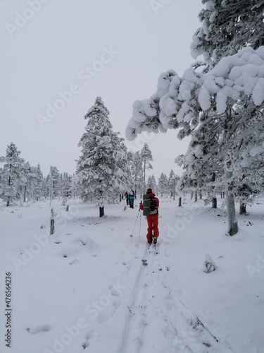 Cross country tour skiing in the snowy mountain of Sälen in Dalarna, Sweden