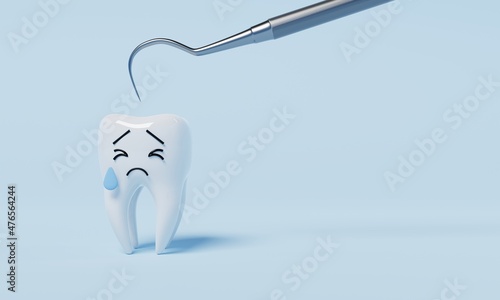 Φωτογραφία Tooth afraid of dental inspection hooks for yearly oral health check cause of tooth dacay on blue background