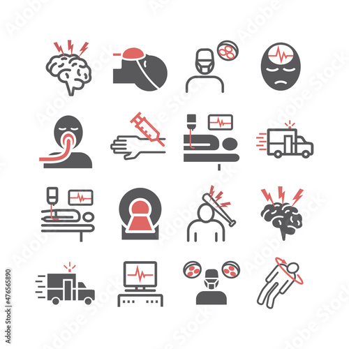 Man in a coma. Hospital bed. Infographic line icons. Vector