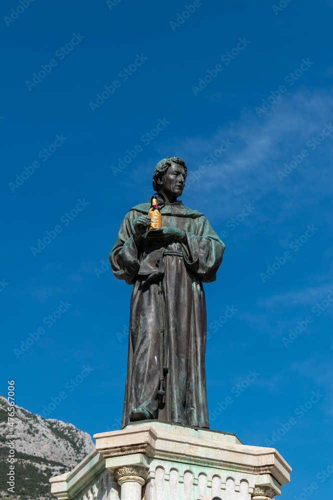 Statue of Friar Andrija Kacic Miosic in town Makarska, Makarska riviera, Dalmatia, Croatia