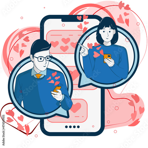 Man and woman sand love messages on smart phone