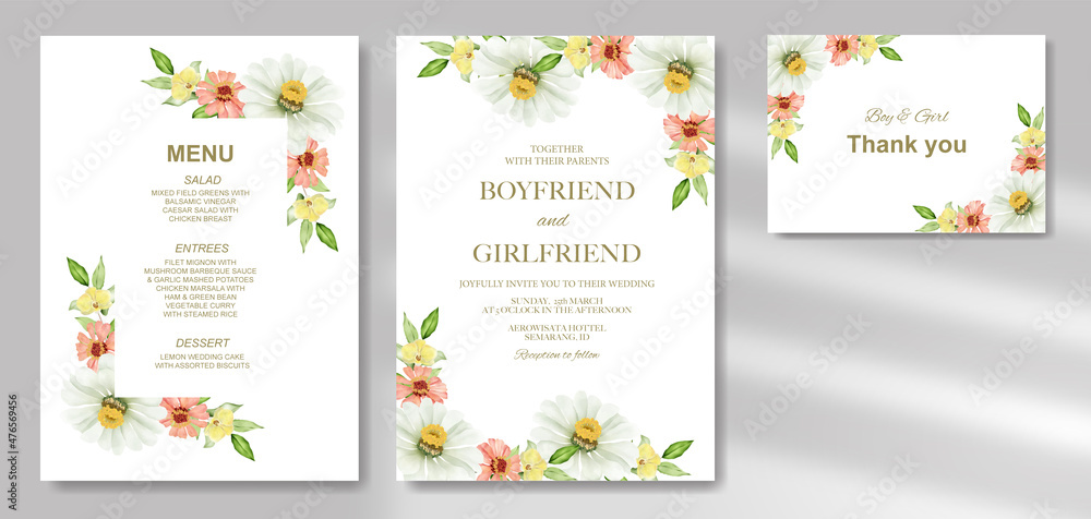 Elegant watercolor wedding invitation floral design	
