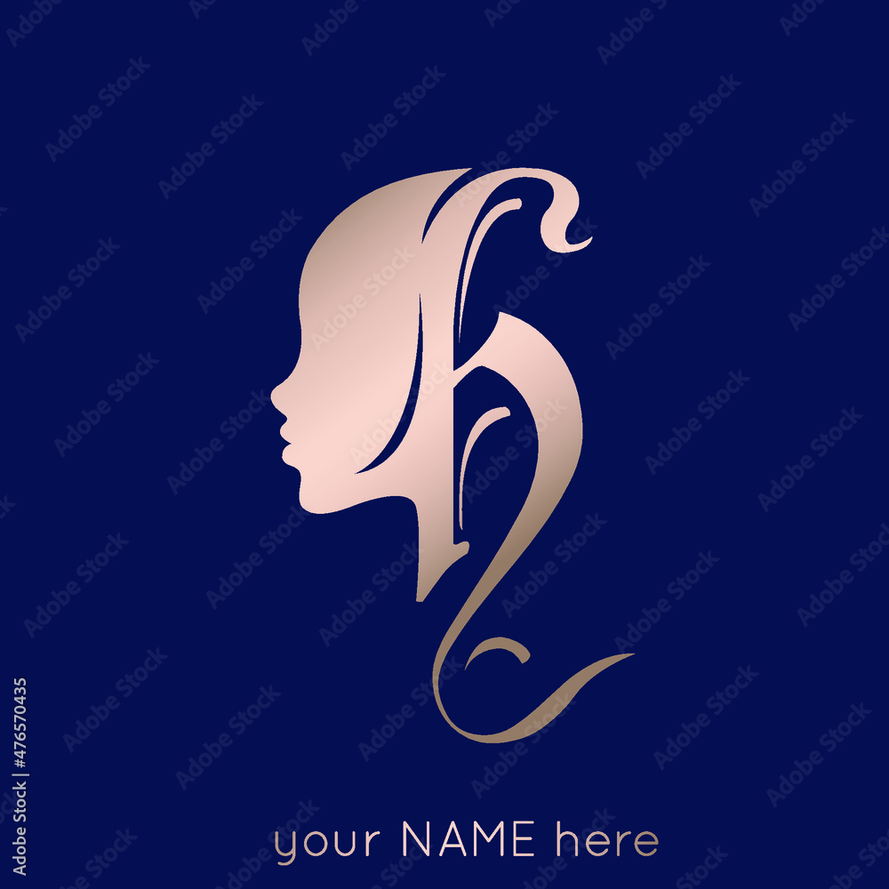 Letter k woman portrait silhouette.Beauty and hair salon logo.Lettering icon.Alphabet initial profile view face.Cosmetics, spa, beautician logo isolated on dark background.Pink color. Letter k woman portrait silhouette.Beauty and hair salon logo.Lettering icon.Alphabet initial profile view face.Cosmetics, spa, beautician logo isolated on dark background.Pink color.
