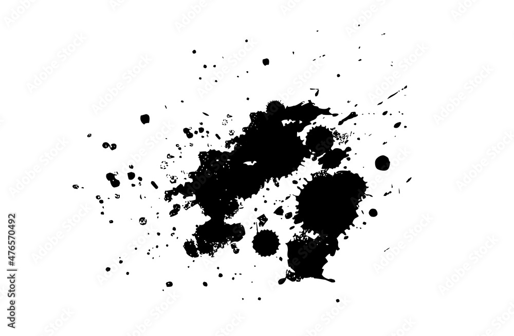 Splatter black ink splash water painting on white background