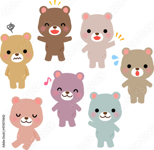 クマのキャラクターのイラストセット