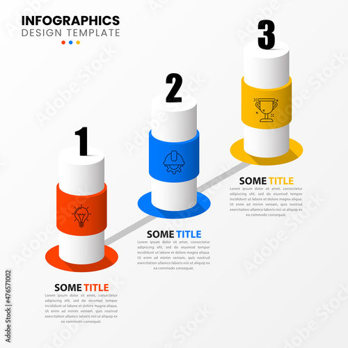 Infographic template with icons and 3 options or steps. Isometric column