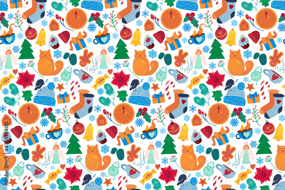 Cozy winter cartoon seamless vector art pattern Cozy winter cartoon seamless vector art pattern