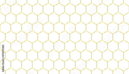 Gold hexagon grid pattern seamless on the white background. Hexagonal netting. Abstract vector.