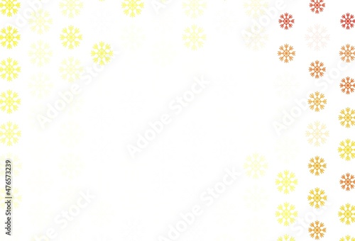 Light Red, Yellow vector template with ice snowflakes.