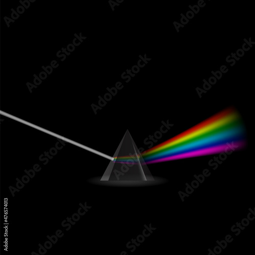 Colorful Light Rays. Rainbow Spectrum Dispersion in Prism. Optical Effect in Triangle. Educational Physics Refraction.