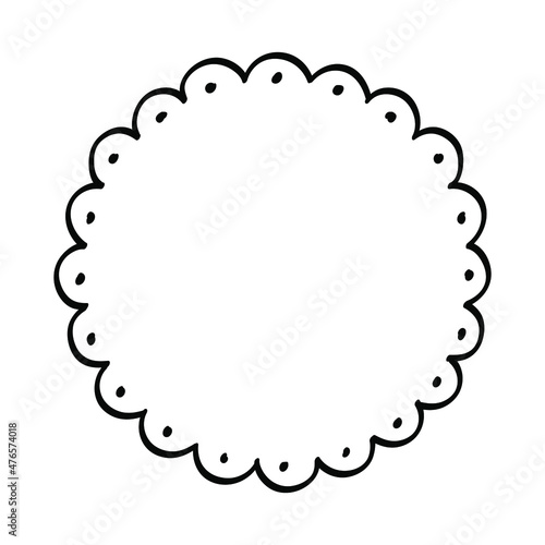 Round scalloped frame doodle line art illustration clipart