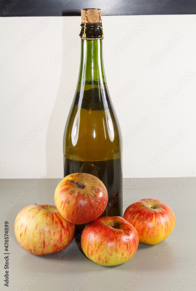 Cider bottle and apples Cider bottle and apples