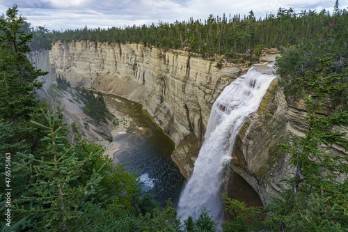 View on the Vaureal waterfall, the most impressive waterfall of Anticosti Island, loacted in the St Lawrence estuary in Cote Nord region of Quebec. Canada photo
