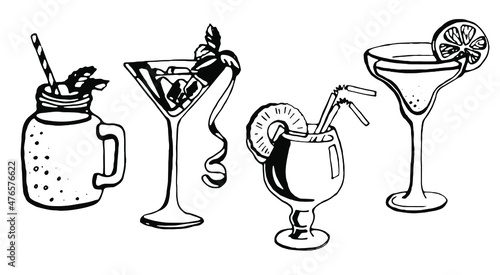 Coctails. Vector clipart. Hand drawn