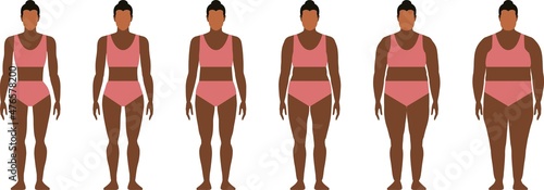 Women with different body masses. Flat vector illustration 
