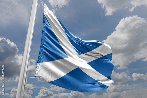 The flag of Scotland (Scottish Gaelic: bratach na h-Alba; Scots: Banner o Scotland, also known as St Andrew's Cross or the Saltire)  photo