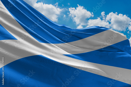 The flag of Scotland (Scottish Gaelic: bratach na h-Alba; Scots: Banner o Scotland, also known as St Andrew's Cross or the Saltire)  photo