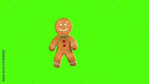 Gingerbread man Dancer 3D animation of funny, hot and sweet cookie boys dancing for holiday and kid event, show, VJ, party, music, website, banner, dvd. Green screen photo