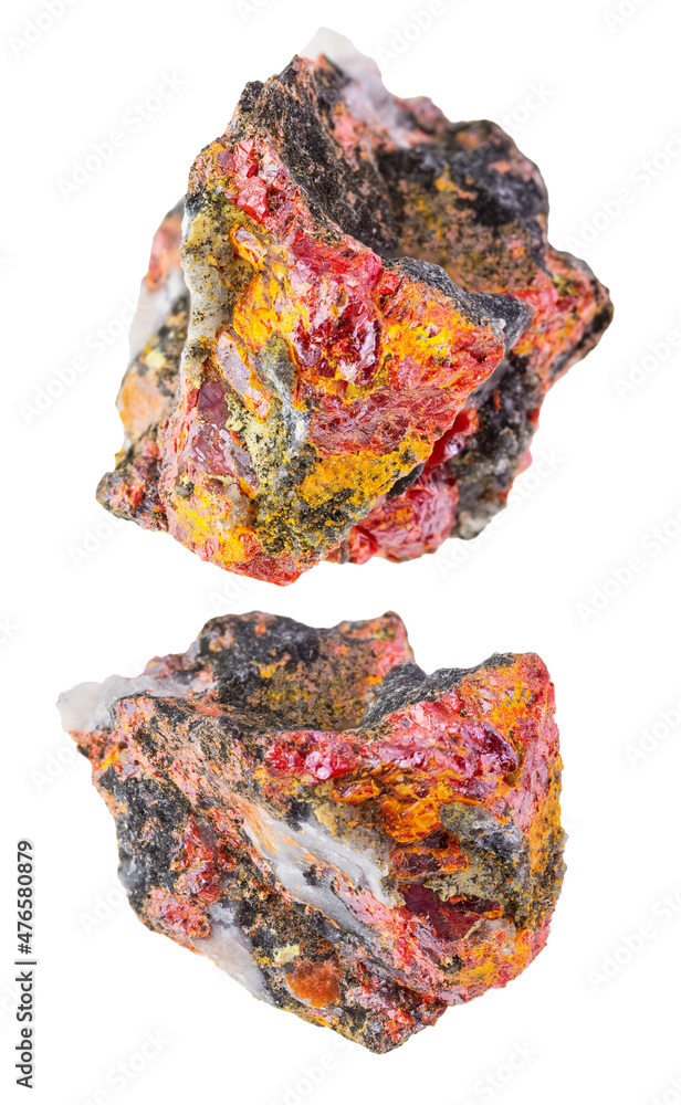 set of realgar stones cutout on white set of realgar stones cutout on white