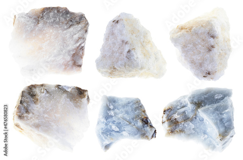 set of various anhydrite stones cutout on white photo
