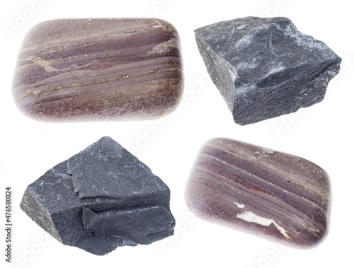 set of various argillite stones (mudstone) cutout photo