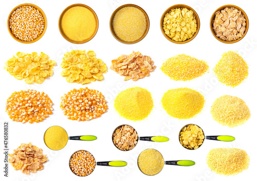 set of various maize seeds and cornmeals cutout
