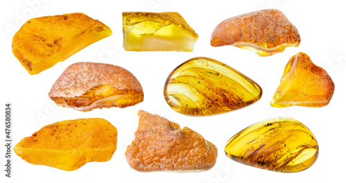 Stampa su tela set of various amber gem stones cutout on white