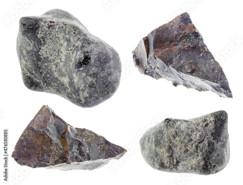 set of various tagamite (suevite) stones cutout photo