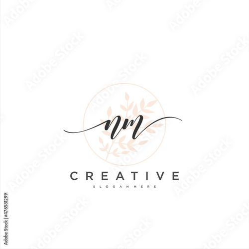 NM Initial handwriting minimalist geometric logo template vector art, Logo for business beauty, fashion, and other