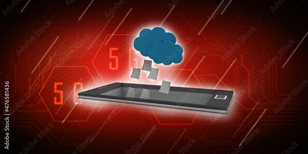 Naklejka premium 3d rendering Cloud online storage icons with mobile