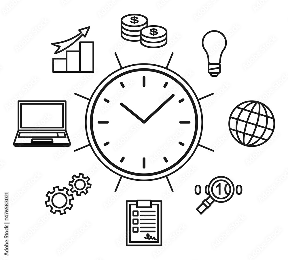 Fototapeta premium Black and white time management concept poster
