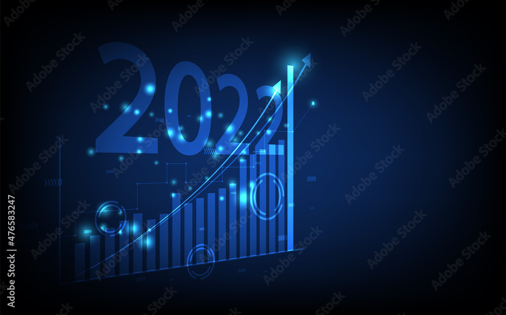 business background 2022 year, graph financial with social network diagram concept, futuristic digital innovation background vector illustration