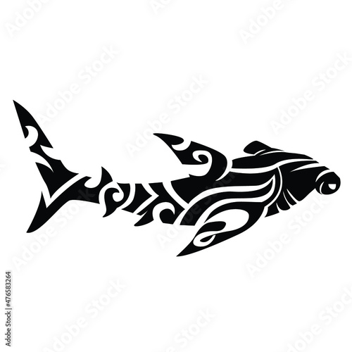 tribal hammerhead shark tattoo illustration