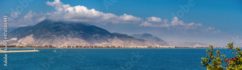 Panoramic view of Finike city in Turkey. The Taurus Mountains rise in the distance