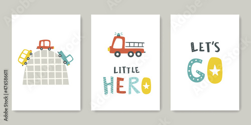 Fotografiet Baby car poster and scribble lettering set