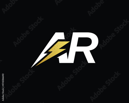 Creative Minimal AR Logo Design | Letter AR Logo with Lightning Icon | Electric AR Logo Design