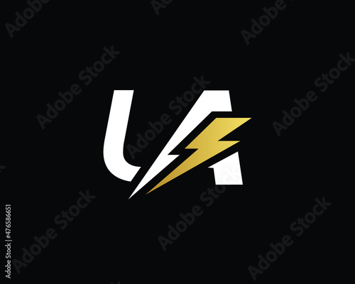 Creative Minimal UA Logo Design | Letter UA Logo with Lightning Icon | Electric UA Logo Design