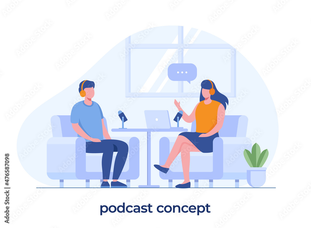 Podcast concept landing page website illustration flat vector template and background Podcast concept landing page website illustration flat vector template and background