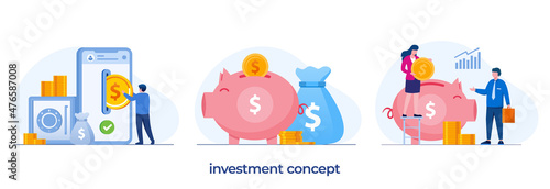 investment concept, growth, landing page website vector flat design template and background