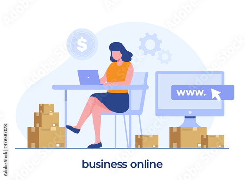 business online, e-commerce concept, businessman, online shop, website, flat illustration vector background