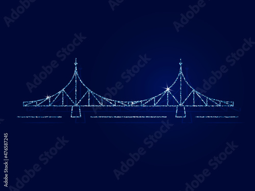 Tver is the city of Russia. The old bridge is the main symbol of the city. Vector illustration. Dark blue background.