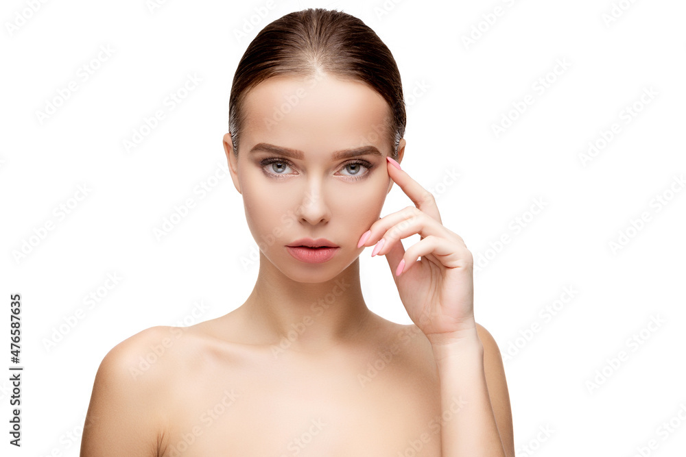 Beautiful Young Woman with Clean Fresh Skin isolated on white background Beautiful Young Woman with Clean Fresh Skin isolated on white background