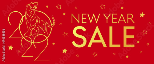 CNY 2022 greeting cards Happy Chinese New Year, golden tiger cat, Lunar festival vector decoration, holiday sale