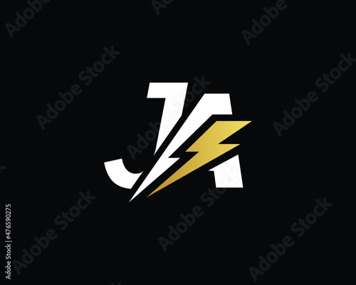 Creative Minimal JA Logo Design | Letter JA Logo with Lightning Icon | Electric JA Logo Design photo