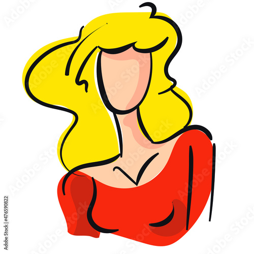 Donna capelli biondi, disegno clip art con tratto a pennello, fashion, vettoriale fondo trasparente, decorativo,