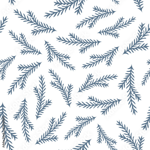 Christmas seamless pattern with isolated painted branches on white background. Cute vector illustration for paper, textile, fabric, prints, wrapping, greeting cards, banners