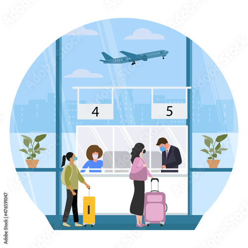 Covid Travel Airport Plane People Tourist Check in